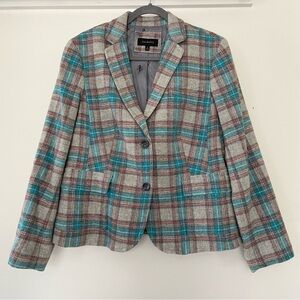 NWOT Talbots Plaid Blazer Size 14 Ski Print Lining Wool Blend Academia Preppy